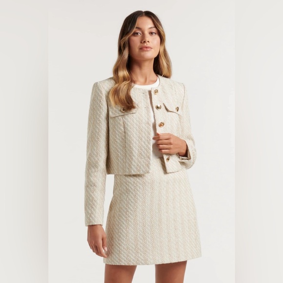 Evernew Melbourne Boucle Mini Skirt - Gold/White- Size 4 - Picture 1 of 4